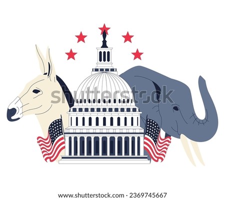 Presidential election. American election campaign between democrats and republicans party. USA political and voting system. Democratic procedure, electoral process. Flat vector illustration