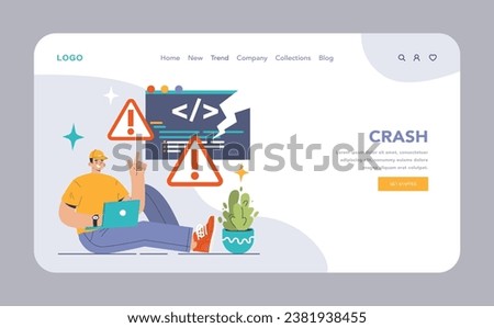 Software testing web banner or landing page. Code testing and debugging. IT specialist searching for bugs using functional methods. Website and application development. Flat vector illustration