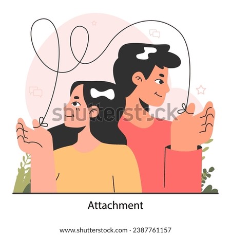 Emotional intelligence. Healthy attachment style in a romantic relationship. Man and woman tied with a string. Loving couple. Flat vector illustration