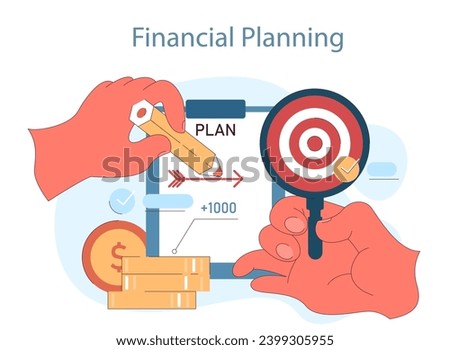 Financial planning. Crafting financial plans with precision for economic growth and prosperity. Secure your financial future. Flat vector illustration