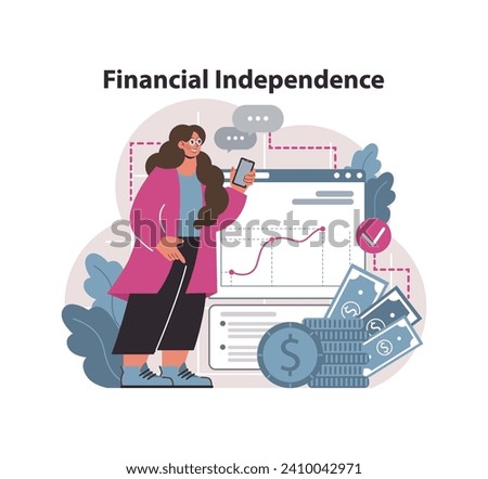Financial independence, FIRE concept. Money savings and investment for early retirement. Financial literacy and personal budget development. Assets management. Flat vector illustration