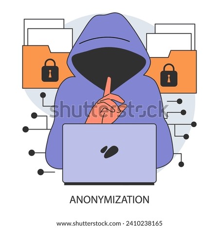 Anonymization. Anonymous unrecognizable profile. Online privacy and personal data protection. Confidential information. Flat vector illustration