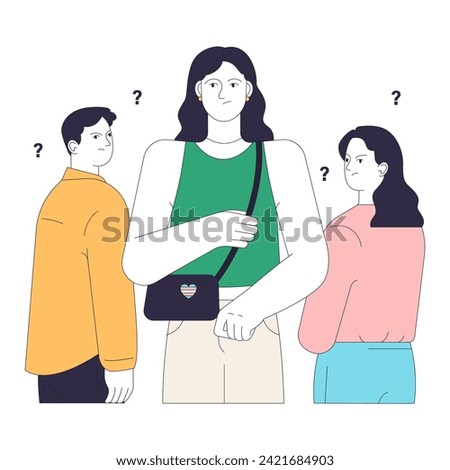 Gender transition negative side. Upset person facing a harsh neglect from surrounding people. Trans woman facing transphobia and isolation. Flat vector illustration.