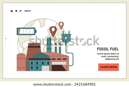 Fossil fuel energy dependency web or landing. Reliance on imported fossil resources. Distribution of Earth raw materials. Flat vector illustration