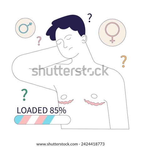 Gender transition contemplation. Character questioning their gender identity. Internal conflict and doubts, detransition experience. Flat vector illustration.