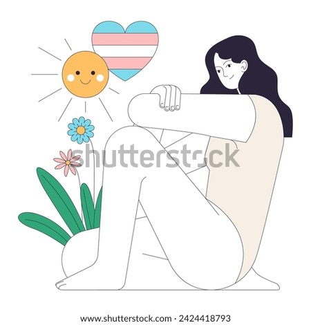 Transgender pride. Trans woman self-reflection and mental health awareness. Gender identity affirmation. Trans rights and identity. Flat vector illustration