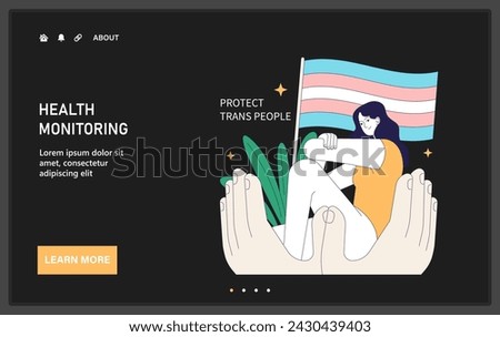 Gender transition web or landing. Transgender person mental health improvement. Trans woman self-reflection and mental health awareness. Trans rights and identity. Flat vector illustration