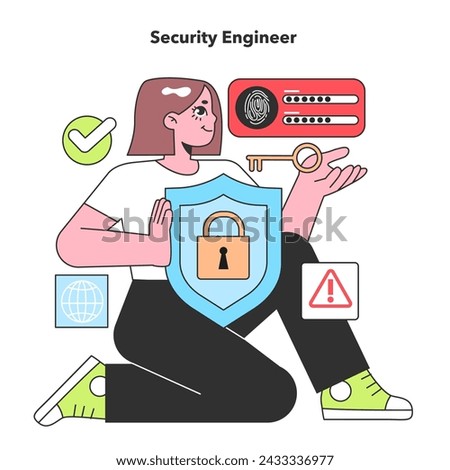 A Security Engineer confidently wields digital protection tools, symbolizing the critical role of cybersecurity in safeguarding IT infrastructure
