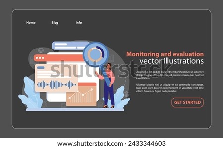 Monitoring and Evaluation. An expressive vector illustration showcasing the critical role of ongoing assessment and performance tracking in a brand's rebranding strategy. Flat vector illustration.
