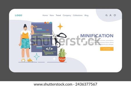 Website optimization concept. Streamlining code to enhance website performance. Reducing load times with clean coding practices. Flat vector illustration.
