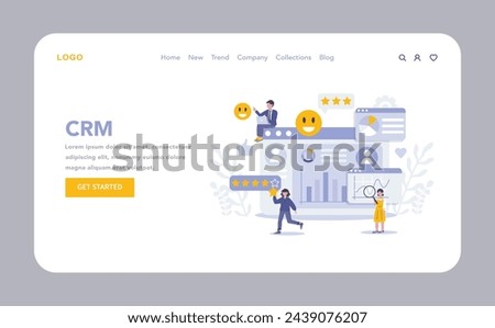 Strategic approaches in marketing web or landing page. CRM strategy. Streamlining customer interactions and data for enhanced relationship management. Vector illustration.