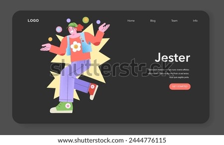 Jester Archetype illustration. A playful character juggling balls, embodying humor and joy. Colorful and lively vector portrayal.