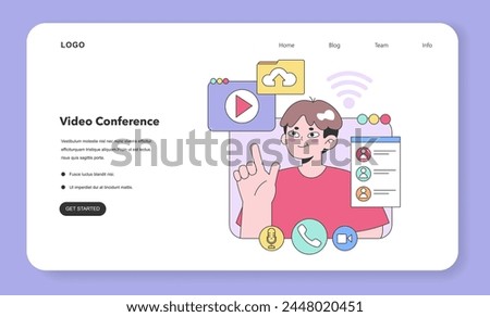 Enthusiastic young man navigating the digital world, uploading content, connecting over calls, and managing social contacts seamlessly. Flat vector illustration