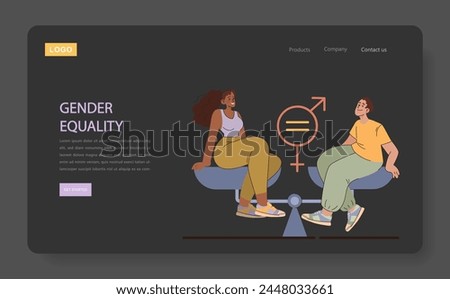 Gender Equality concept. A balanced representation of gender equality, with individuals seated equally on a scale, signifying harmony and parity.