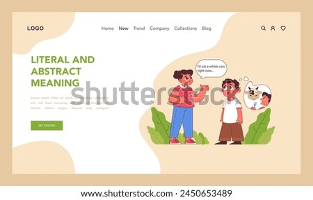 Literal and abstract meaning concept. Hungry girl talking to confused boy. Navigating nuances of expression and interpretation. Encouraging clarity and perspective in communication. Flat vector