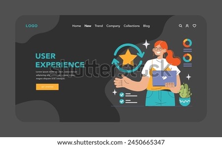 Customer feedback web banner or landing page dark or night mode. Consumer reviews. Sharing assessment of a purchased goods in social media blog, leaving a comment. Flat vector illustration