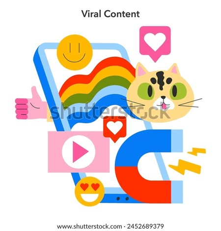 Viral Content concept. A captivating illustration showing the impact of shareable media and the essence of virality in digital spaces. Vector illustration