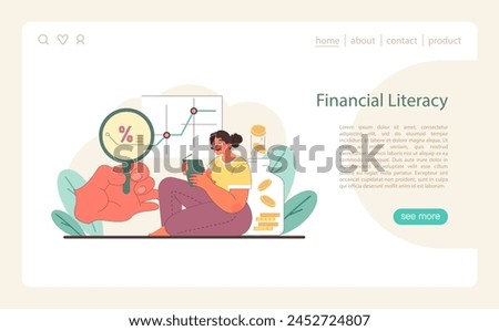 Financial Literacy concept. Delving into market trends and interest rates with keen analysis. Empowering informed financial decisions. Flat vector illustration.