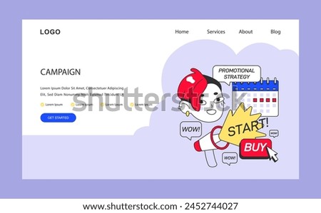Kickstart campaign concept. Dynamic advertising strategy and consumer engagement to boost sales. Persuasive call to action with a vibrant design. Flat vector illustration.