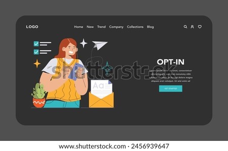 Enthusiastic user subscribes via phone, embracing opt-in marketing. Boosting engagement and expanding subscriber base with digital newsletters. Flat vector illustration