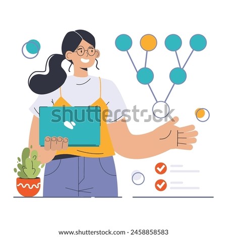 Decision-making. Strategic thinking, brainstorming and solution research. Multiple options dilemma. Pros and cons , risk and benefits analysis. Flat vector illustration