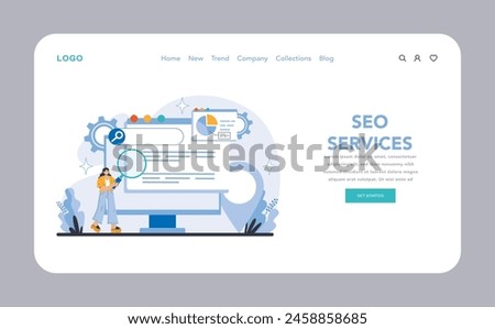 Internet services web or landing page. SEO Services. Enhancing website visibility and traffic with expert search engine optimization strategies. Comprehensive analytics for improved ranking.
