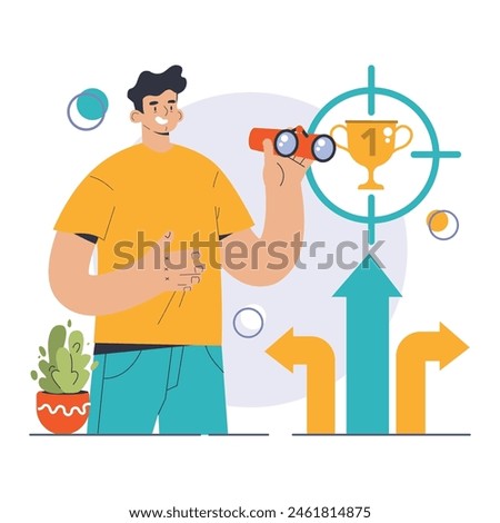 Decision-making. Strategic thinking, brainstorming and solution research. Multiple options dilemma. Pros and cons , risk and benefits analysis. Flat vector illustration