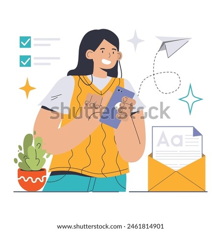 Enthusiastic user subscribes via phone, embracing opt-in marketing. Boosting engagement and expanding subscriber base with digital newsletters. Flat vector illustration