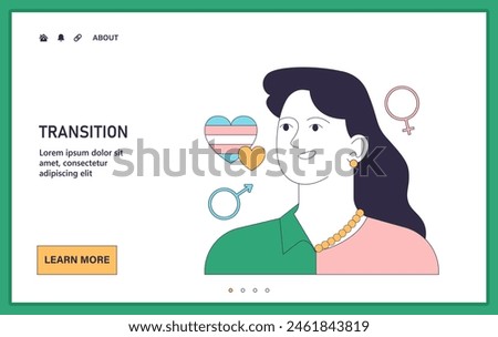 Gender transition web or landing. Gender-affirming treatment for transgender people. Gender identity and the journey of transition. Flat vector illustration