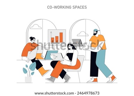 Co-working Spaces concept Interactive and dynamic shared spaces fostering teamwork and growth The new face of collaborative work environments Vector illustration