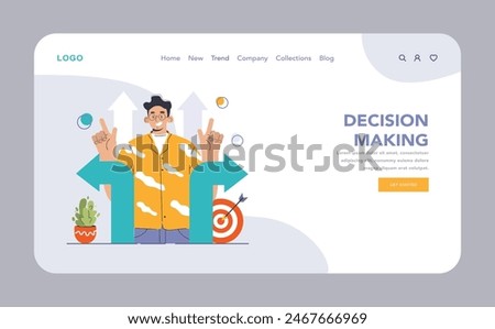 Decision-making web or landing set. Strategic thinking, brainstorming and solution research. Multiple options dilemma. Pros and cons , risk and benefits analysis. Flat vector illustration