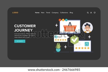 Customer feedback web banner or landing page dark or night mode. Consumer reviews. Sharing assessment of a purchased goods in social media blog, leaving a comment. Flat vector illustration