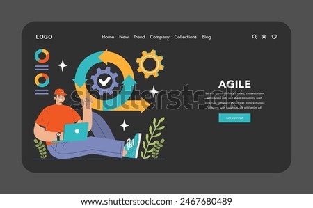Software development web banner or landing page dark or night mode. Coding, back-end and front-end engineering or programming. Software script and algorithm development. Flat vector illustration