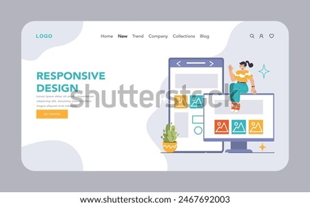 Website optimization concept. Tailoring user interfaces for seamless interaction across devices. Ensuring accessible and adaptive web presence. Flat vector illustration.