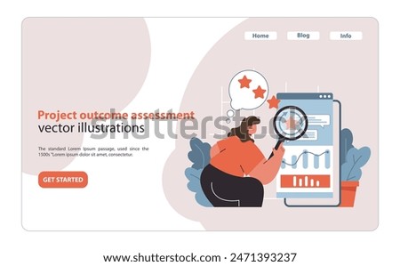 Project Outcome Analysis. Manager scrutinizes performance data, pinpointing successes for future strategy. Flat vector illustration.