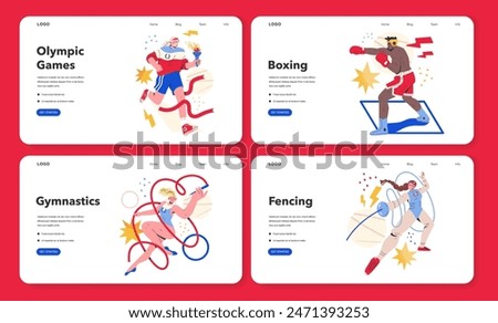 Olympic Games set. Athletes in action across various sports symbolize global competition and excellence. Celebrating the diversity of Olympic disciplines. Vector illustration.