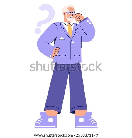 Similar – Image, Stock Photo Puzzled senior businessman in stylish formal wear at shopping plaza