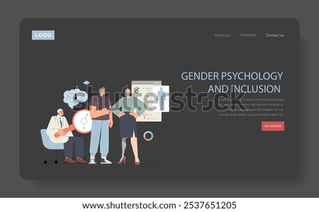 Gender psychology and inclusion concept. An illustration demonstrating diversity and gender identity acceptance. Inclusive society metaphor with figures and symbols. Vector illustration.