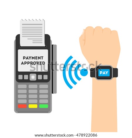 Payment approved concept. Payment through smart watches with nfc. Online transaction.