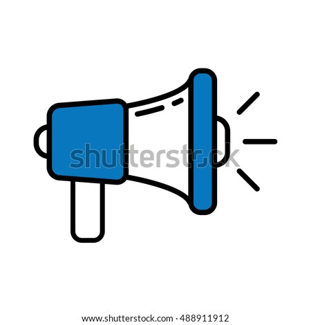 Isolated blue megaphone on white background. Concept of announcement, broadcasting or warning.