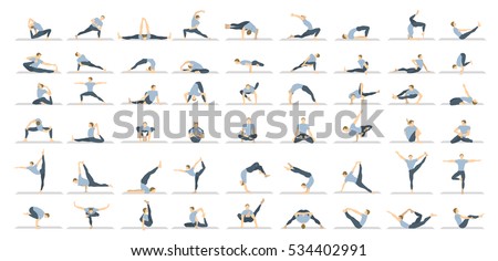 Yoga poses seton white background. Relax and meditate. Healthy lifestyle. Balance training.