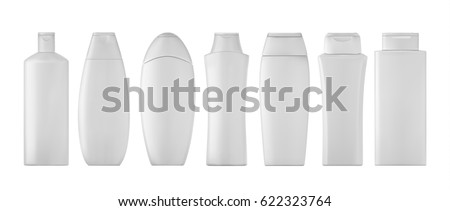 Shampoo bottles set on white background. 3D illustartion.