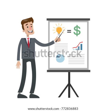 Businessman with chart board showing the data.