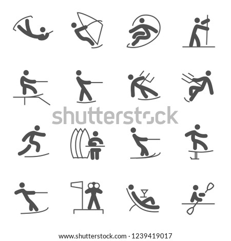 Water extreme sports. Vector icon set. 