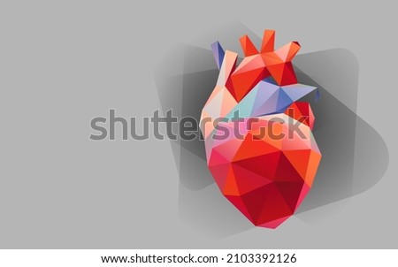 Human heart drawing. Illustration in polygonal style. Gray background