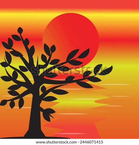 Silhouette vector, with a simple design there are pictures of birds that will land, and the twilight rays, and the sun is so beautiful. and design using adobe illustration eps