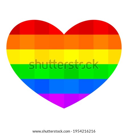 Icon of a LGBTQ+ and LGBTQ. Vector illustration. Rainbow hearts with shape isolated on white. Rainbow colors sign of LGBTQ+ and LGBTQ symbol. Human concept. Random colors square tiles.