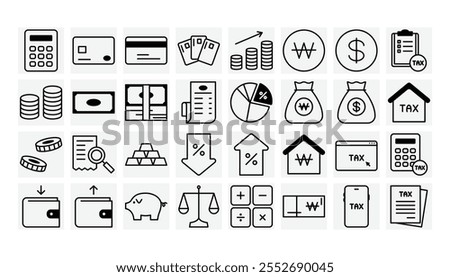 Financial icons set. Money,payment,tax and business related outlined simple vector icon design.  