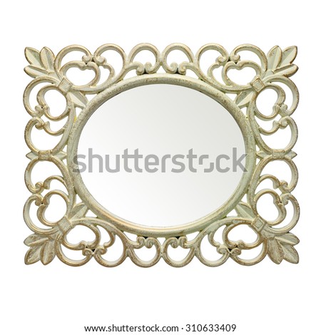 Rustic frame and mirror on white background. Clipping path inside mirror