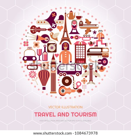 Travel and Tourism vector illustration. Round shape banner design.